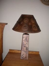 Metal art lamp with kokopelli