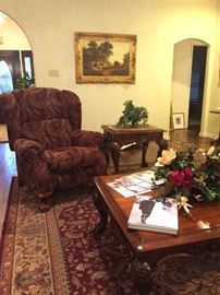 Beautiful recliner, rugs and tables. All in good condition.