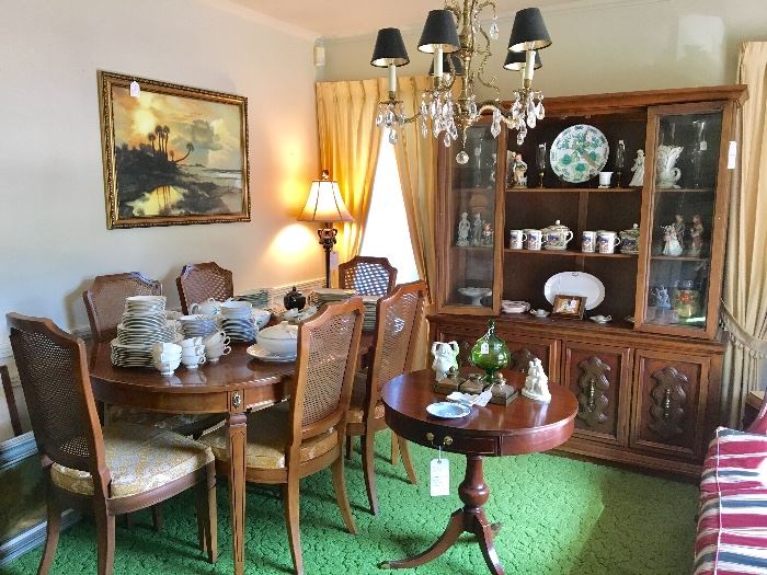 Dining Room Table, 6 Chairs, China Hutch, Pedestal Table, Sofa, Art, China (Lenox and more).......