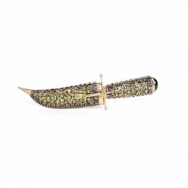 Vintage 870 Silver Jewel Encrusted Dagger: A vintage 870 silver dagger with jewel encrusted case and handle of prong set gemstones.