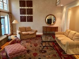 Tibetan Persian rug ‘Zagros II Cocoa’, 12’ x 16’, c. 2000

‘A - Rudin’ custom sofa and love-seat with spring down cushions with ultra- suede upholstery 