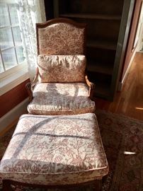 ‘Minton Spidell’ upholstered and wood reading chair w/ ottoman	
