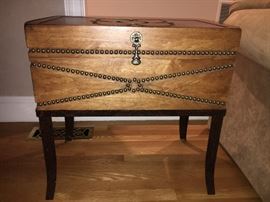 Wooden beaded box on stand