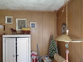 mid-century lamps. White cabinet