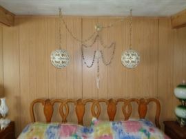 Mid Century cast iron ball lamps. California king bed
