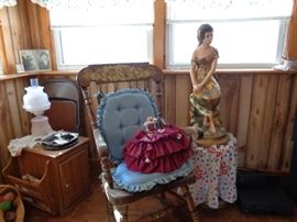 Large antique rocking chair. Large statue