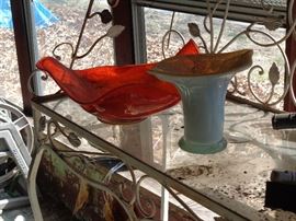 art glass dish and vase