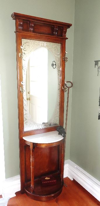 WOOD AND MARBLE HALL MIRROR STAND