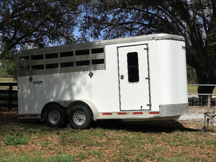 2007 Shawdow ALL aluminum bumper pull 3-sland horse trailer with swinging door tack room. In AAA+++ condition. Must sell day of sale. Have keys to both doors on trailer. 