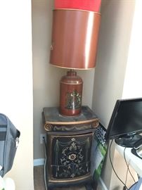 German Lamp and Hand Painted Cabinet