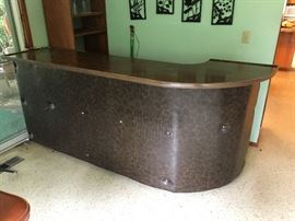 Vintage open bar, Leatherette front with laminate top, with open storage space behind. Will fit in pick-up. 