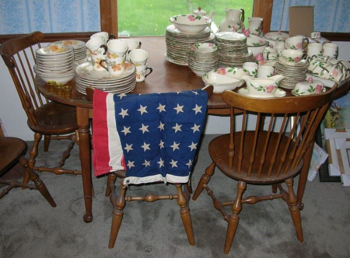 Nichols & Stone maple table, chairs. 48 star flag.