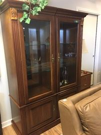 wood cabinet with glass doors