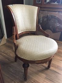 vintage wood with white cloth chair