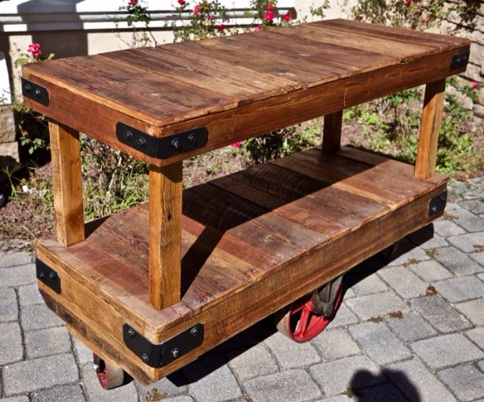Industrial 2 Tier Factory Cart (perfect as a kitchen island or TV media stand) 