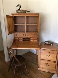 Pine desk (Two pieces) along with matching file, and Windsor chair