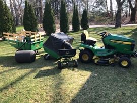 John Deere X300 mower (2006?) with extras.  Priced separately.