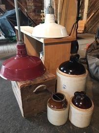 Crocks, industrial lighting, etc.