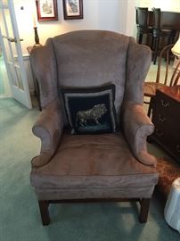 Wing back chair in ultra suede