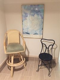 One of two bar stools and one of two soda chairs