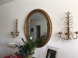 Gorgeous oval wood gilded mirror