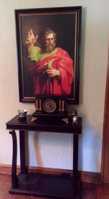 Religious Oil Painting Antique Clock Console Table