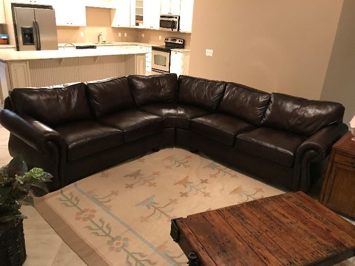 Bernhardt Chocolate Brown Leather Section Sofa