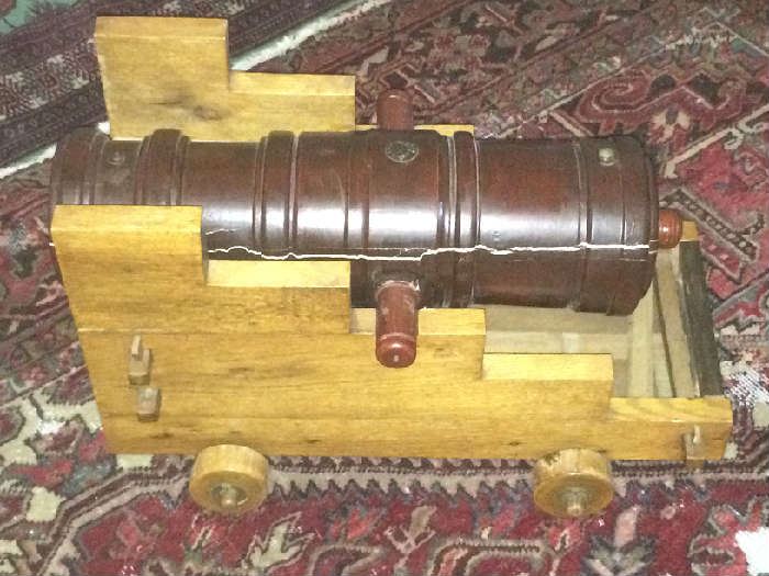 Impressive over two-foot long wooden cannon model, great décor piece