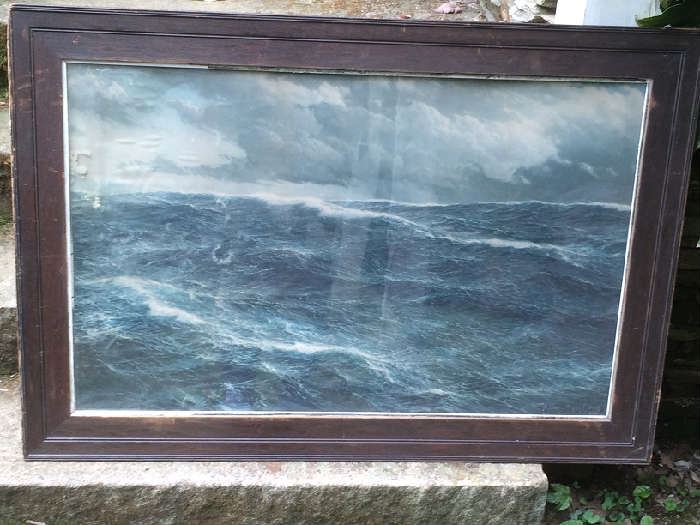 Antique c 1900 print of famed SchnarsAlquist seascape with original wavy glass. A few blemishes on side but impressive nonetheless