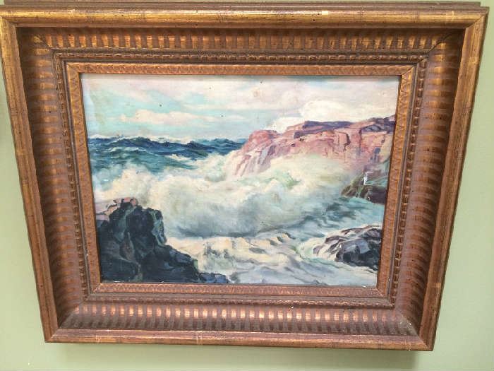 Vivid oil on canvas depiction of crashing surf