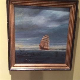 Signed and dated portrait of ghost clipper ship by listed marine scene painter