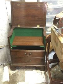 Antique 18th century mahogany commode chest converted to bar shown open