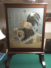 Fabulous Edwardian firescreen with likely Asian embroidery, side one