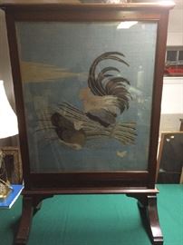Fabulous Edwardian firescreen with likely Asian embroidery, side two