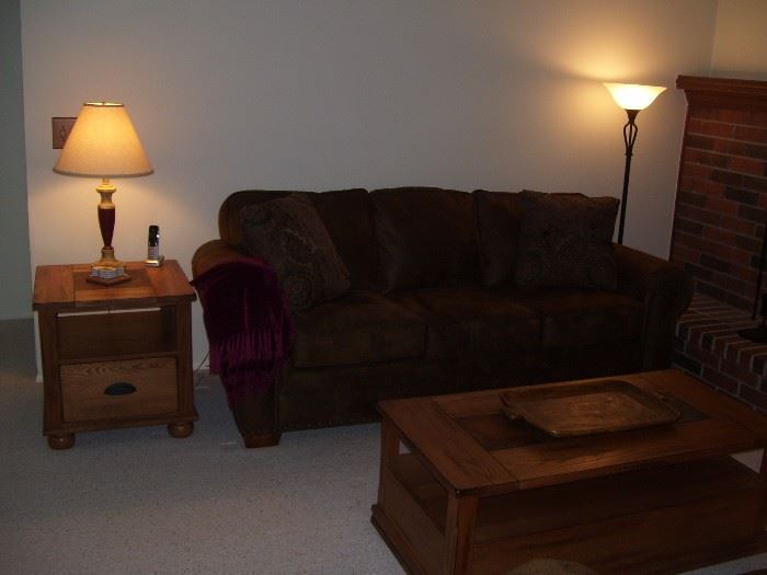 Broyhill leather couch and matching tables.