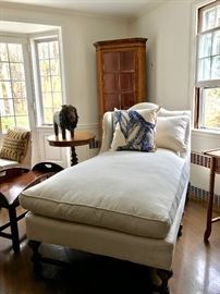 Lillian August Chaise, Tilt Top Parquetry Table, Butler Coffee Table, 19thC Cabinet and more