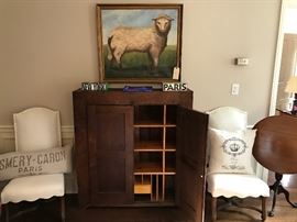 County Oak caninet and Sheep Oil Painting