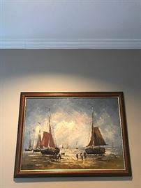 Oil Painting Ships on the Water Signed de Wael