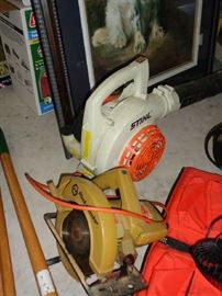 stihl gas blower & assorted tools & garden tools