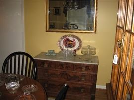 Antique marble top three drawer chest