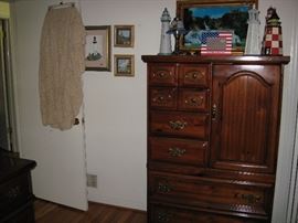 Chest on chest part of full bedroom set. One of two table cloths. Light house collection.