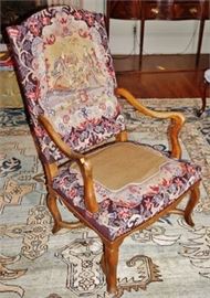Lot 47 Antique Tapestry Upholstered Walnut Armchair