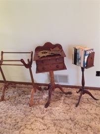 quilt rack, Victorian table, book stand