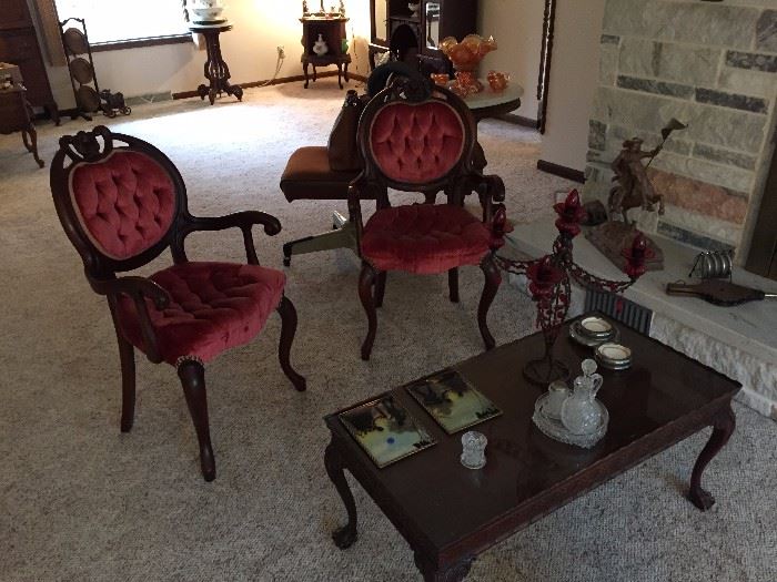 Victorian parlor chairs, coffee table