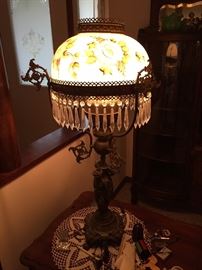 Large Victorian oil lamp with cherubs-has been electrified 