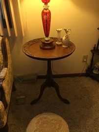 end tables, cranberry glass lamps