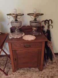 wash stand, lamps, umbrellas