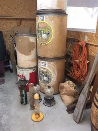 old cardboard barrels, bird feeders