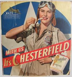 1940s WW2 Chesterfield Cig Sign with Female Pilot (Same gals flying out of Willow Run !)