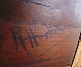 1900 Oil on Wood Panel of Ship in Fog Signed Robert Hopkins 1832  1909  (Signature on Back)